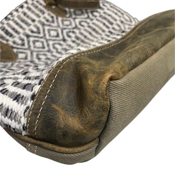 Myra Bag Leather Embroidery Shoulder Bag Tote Boho Aztec Western Brown White - Picture 10 of 16